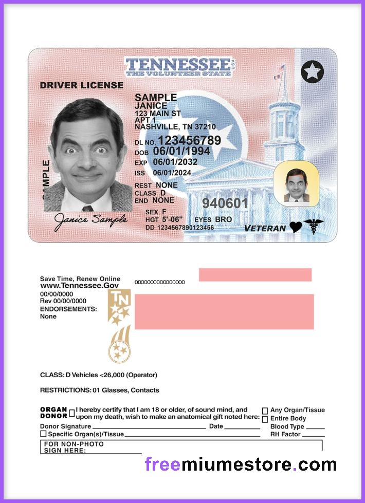 Tennessee Driver license PSD Template